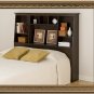 Espresso Queen / Double / Full Size Bed Tall Slanted Storage Bookcase Headboard