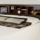 Espresso King Size Bed Storage Bookcase Headboard