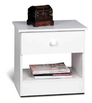 White One (1) Drawer Night Stand Bed Storage Table Chest