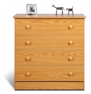 Oak Bedroom Four (4) Drawer Chest Dresser Storage Clothes Organizer