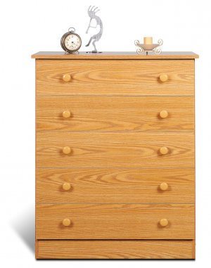 Oak Bedroom Five (5) Drawer Chest Dresser Storage Clothes Organizer