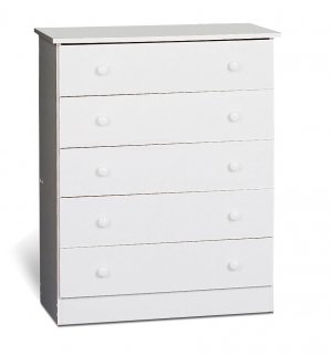 White Bedroom Five (5) Drawer Chest Dresser Storage Clothes Organizer