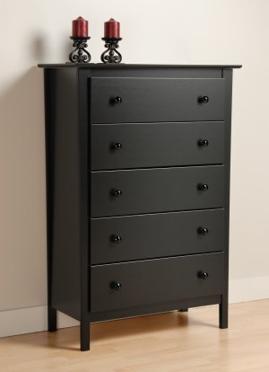 Black Bedroom Five (5) Drawer Dresser Chest Storage Clothes Organizer