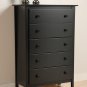 Black Bedroom Five (5) Drawer Dresser Chest Storage Clothes Organizer
