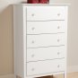 White Bedroom Five (5) Drawer Dresser Chest Storage Clothes Organizer