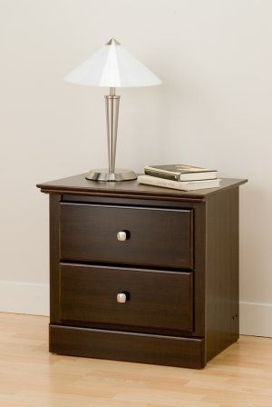 Espresso Two (2) Drawer Bedroom Night Stand Storage Bookcase Books Nightstand