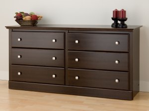Espresso Six (6) Drawer Bedroom Clothes Dresser Cabinet Chest