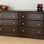 Espresso Six (6) Drawer Bedroom Clothes Dresser Cabinet Chest