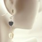 Yellow Citrine and Black Stone Heart Earrings