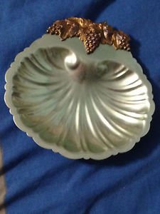 Footed Shell Dish with Gold Handle Leaves and Grapes
