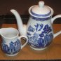 Blue Willow Royal Cuthbertson Coffee Pot with Lid & Creamer