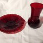 Anchor Hocking Glass Ruby Red Old Cafe Candy Dish & Vase