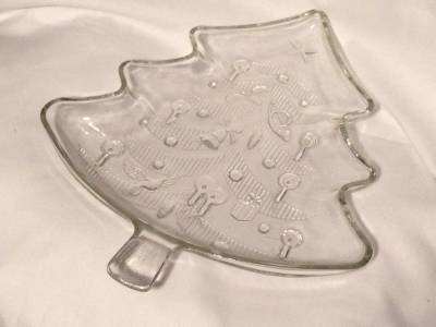Clear Glass Christmas Tree Crystal Platter