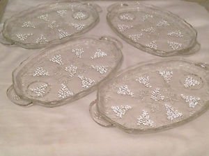 4 Anchor Hocking Grape Cluster & Leaves Clear Glass Plates