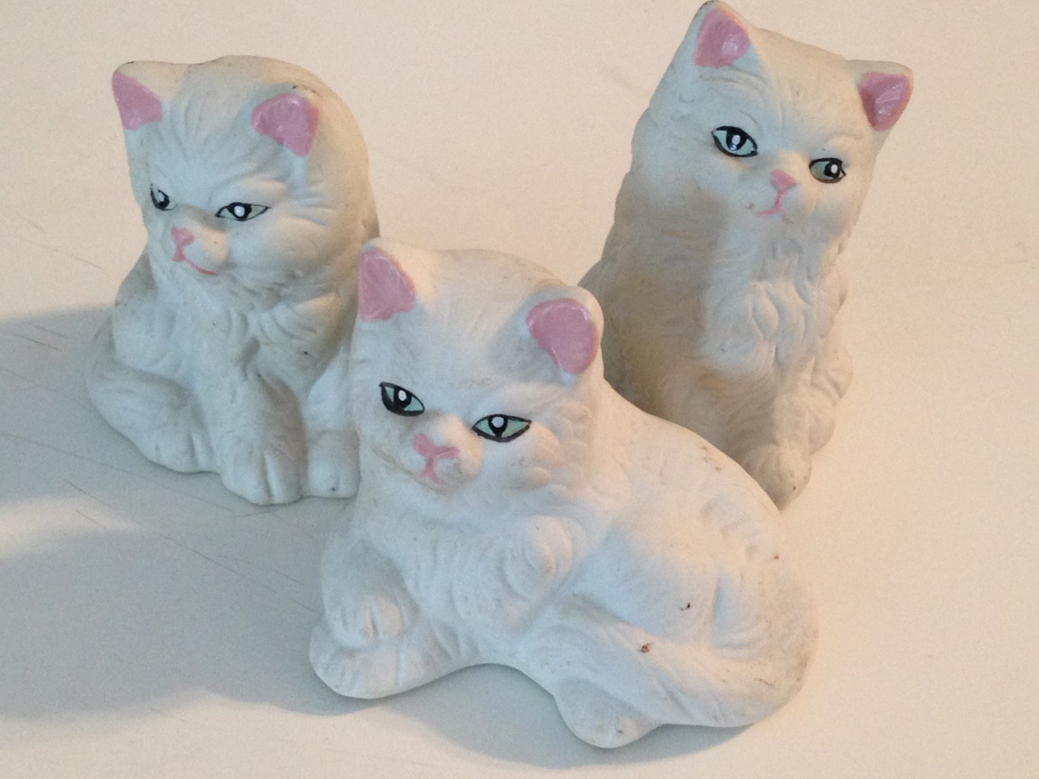 3 White Ceramic Cat Figurines