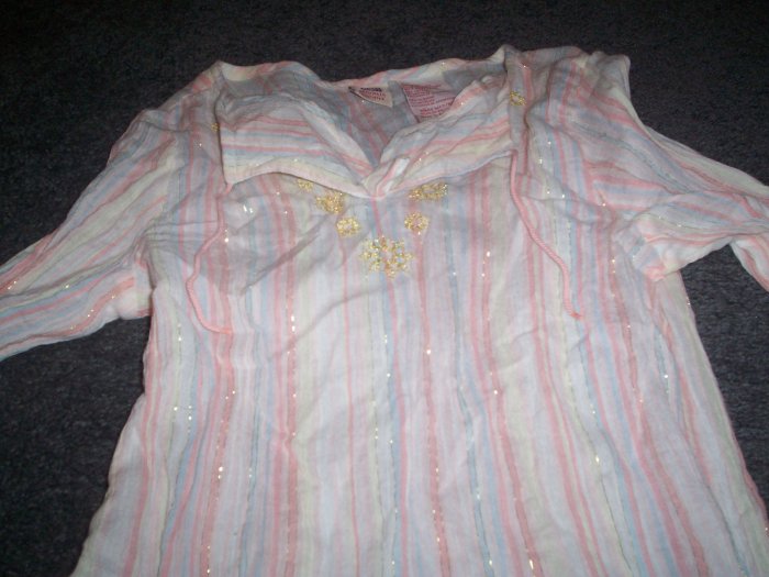 Girls Faded Glory Pink, Blue and White Striped Blouse size 7/8