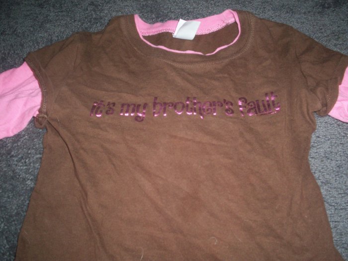 Girl's Brown And Pink Now & Zen Novilty Tee-Shirt with Long Sleeves size M 100% cotton