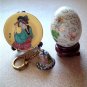 Oriental Egg with stand, Cloisonne Bell Keychain, and Lustre Plate