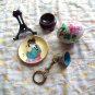 Oriental Egg with stand, Cloisonne Bell Keychain, and Lustre Plate