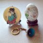 Oriental Egg with stand, Cloisonne Bell Keychain, and Lustre Plate