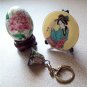 Oriental Egg with stand, Cloisonne Bell Keychain, and Lustre Plate