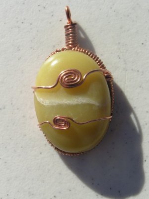 Jade Copper Wire Wrapped Cab Pendant  #60x30mm1995-1