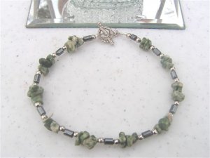 Hematite Tree Agate Green Chips Bracelet #1a
