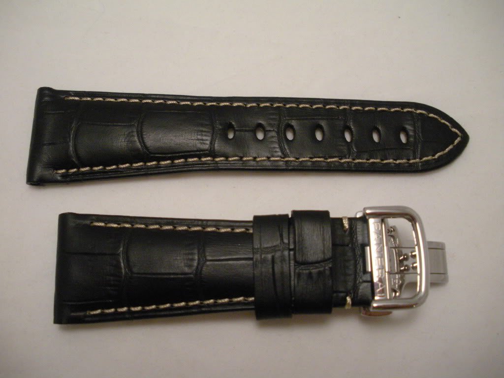 26mm Black Rugby Calf Leather Deployment Strap for Panerai Radiomir