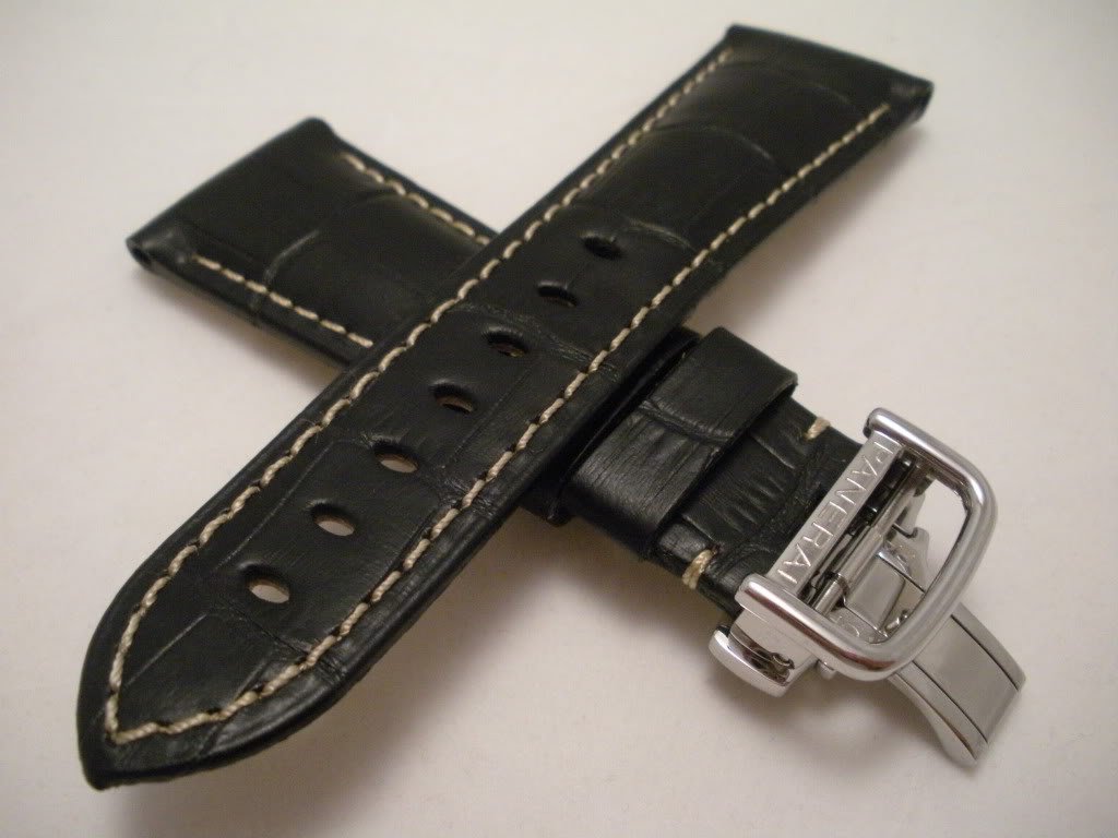 26mm Black Rugby Calf Leather Deployment Strap for Panerai Radiomir