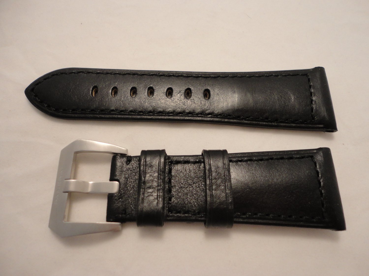 26mm Black Calf Semimat Leather Strap w/ Brushed Buckle for Panerai ...