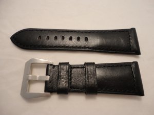 26mm Black Calf Semimat Leather Strap w/ Brushed Buckle for Panerai Radiomir