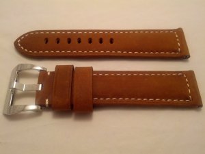 24mm Assolutamente Brown Leather Strap w/ Polished PreV Buckle for Panerai