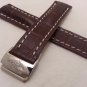 24mm Dark Brown Leather/White Stitch Strap w/ Clasp for Breitling