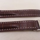 22mm Dark Brown Leather/White Stitch Strap w/ Clasp for Breitling