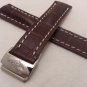 22mm Dark Brown Leather/White Stitch Strap w/ Clasp for Breitling