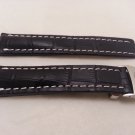 22mm Black Leather/White Stitch Strap w/ Clasp for Breitling