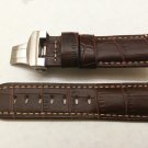 24mm Dark Brown Leather/White Stitch Strap w/ Deployment for Panerai