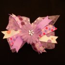 Large Purple/White "Sassy" Bow with Flower/Crystal Center