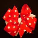 Med. Red/White Polka Dot Layered "Side by Side" Bow w/Swarovski Crystal Embellishments