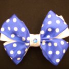 Med. Cobalt Blue/White Polka Dot Layered Bow w/out Tails, with Swarovski Crystal Flower Center