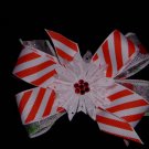 Med. Candy Cane Stripe/Polka Dot Christmas Layered Side by Side Bow w/Snowflake Flower Center