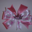 Med. White/Pink Layered Side by Side "Princess" Bow w/Crystal Tiara