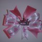 Med. White/Pink Layered Side by Side "Princess" Bow w/Crystal Tiara
