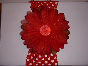 Large Cherry Red Glitter Single Layer Flower on Headband