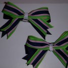 Small Green/Hot Pink/Navy Preppy Stripe Layered Jenny Pigtail Bows (Set of 2)