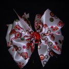 Med. Christmas Circles/White w/Red Snowflakes Layered Side by Side Bow