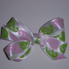 Small White/Hot Pink/Electric Green Paisley Layered Side by Side Bow