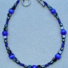 OOAK Hand Made Hematite & Blue Cats Eye Beaded Bracelet