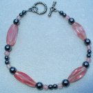 OOAK Hand Made Hematite & Cherry Quarts Beaded Bracelet