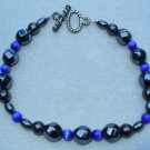 OOAK Hand Made Hematite & Blue Cats Eye Beaded Bracelet  / Anklet